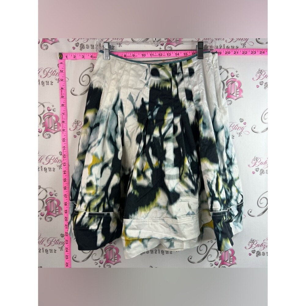 Elie Tahari skirt abstract blue Black, White & Olive Abstract Pleated Skirt